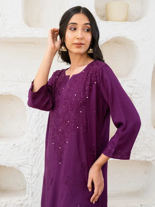 Ulfat Rayon Chikankari & Mukaish Straight Kurti