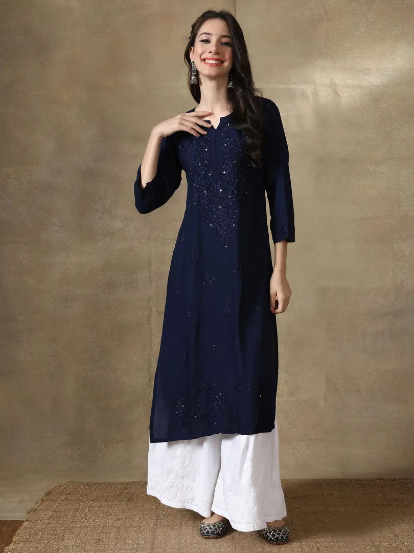 Ulfat Rayon Chikankari & Mukaish Straight Kurti