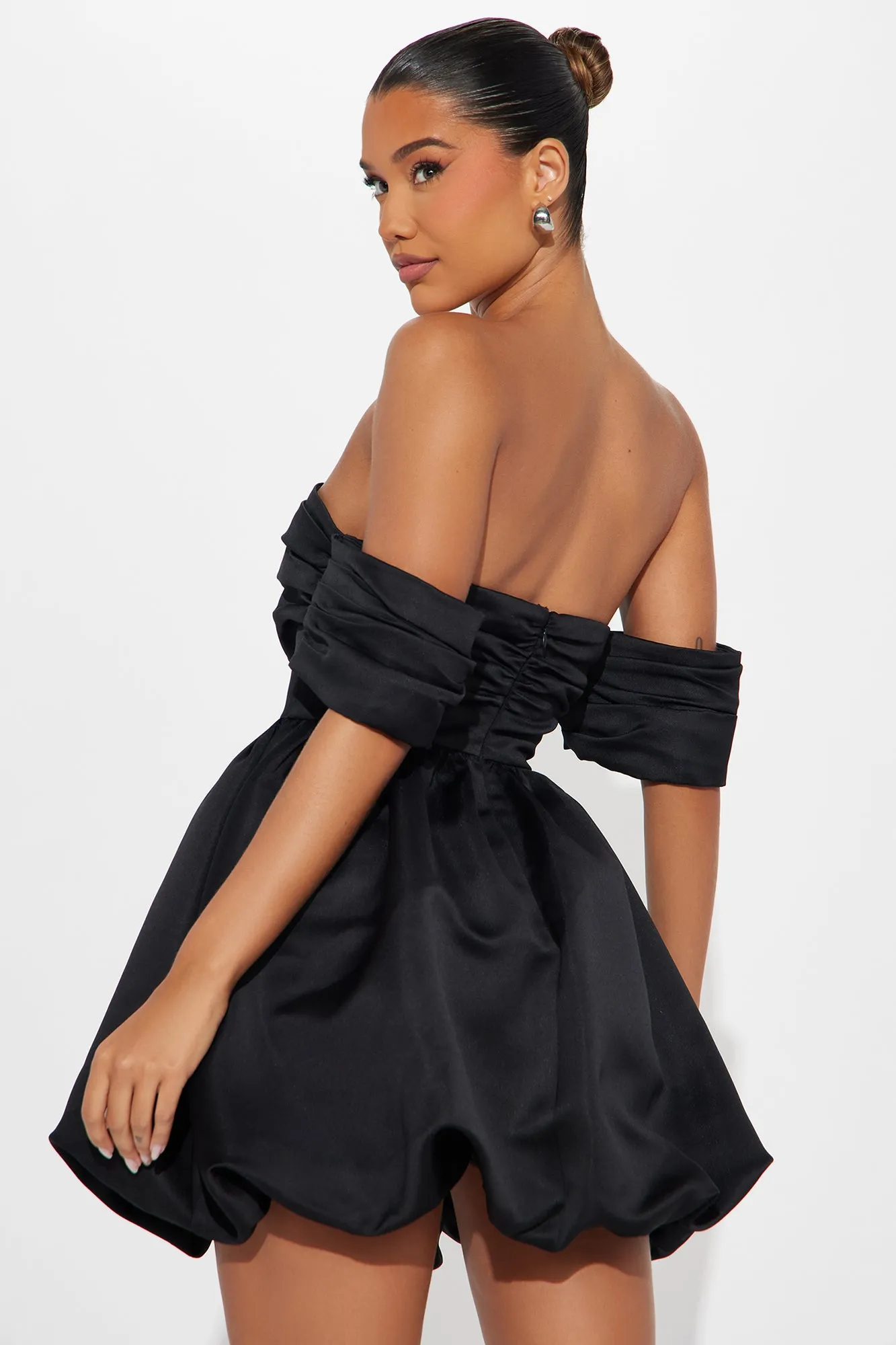 Valeria Satin Mini Dress - Black