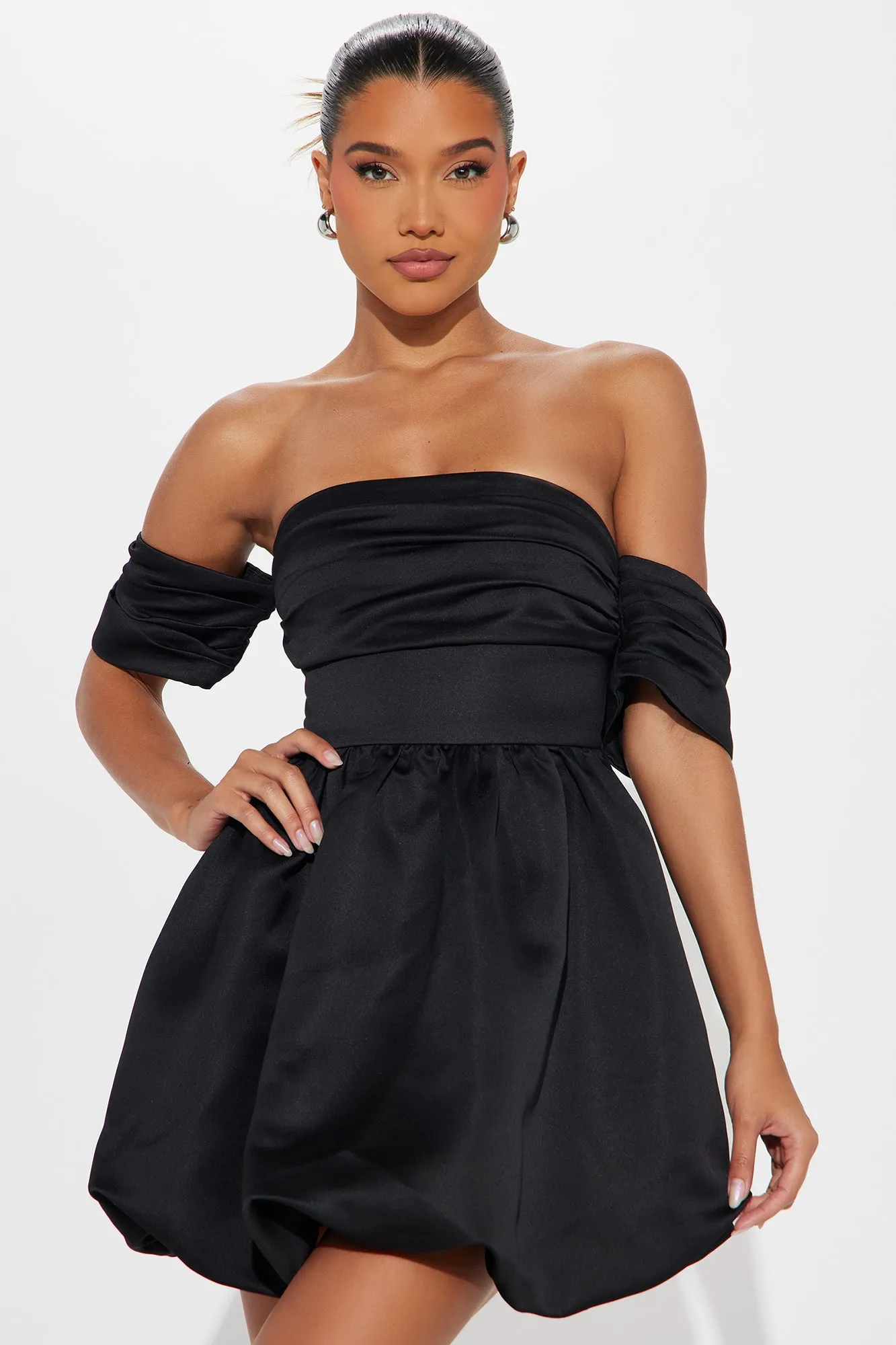 Valeria Satin Mini Dress - Black