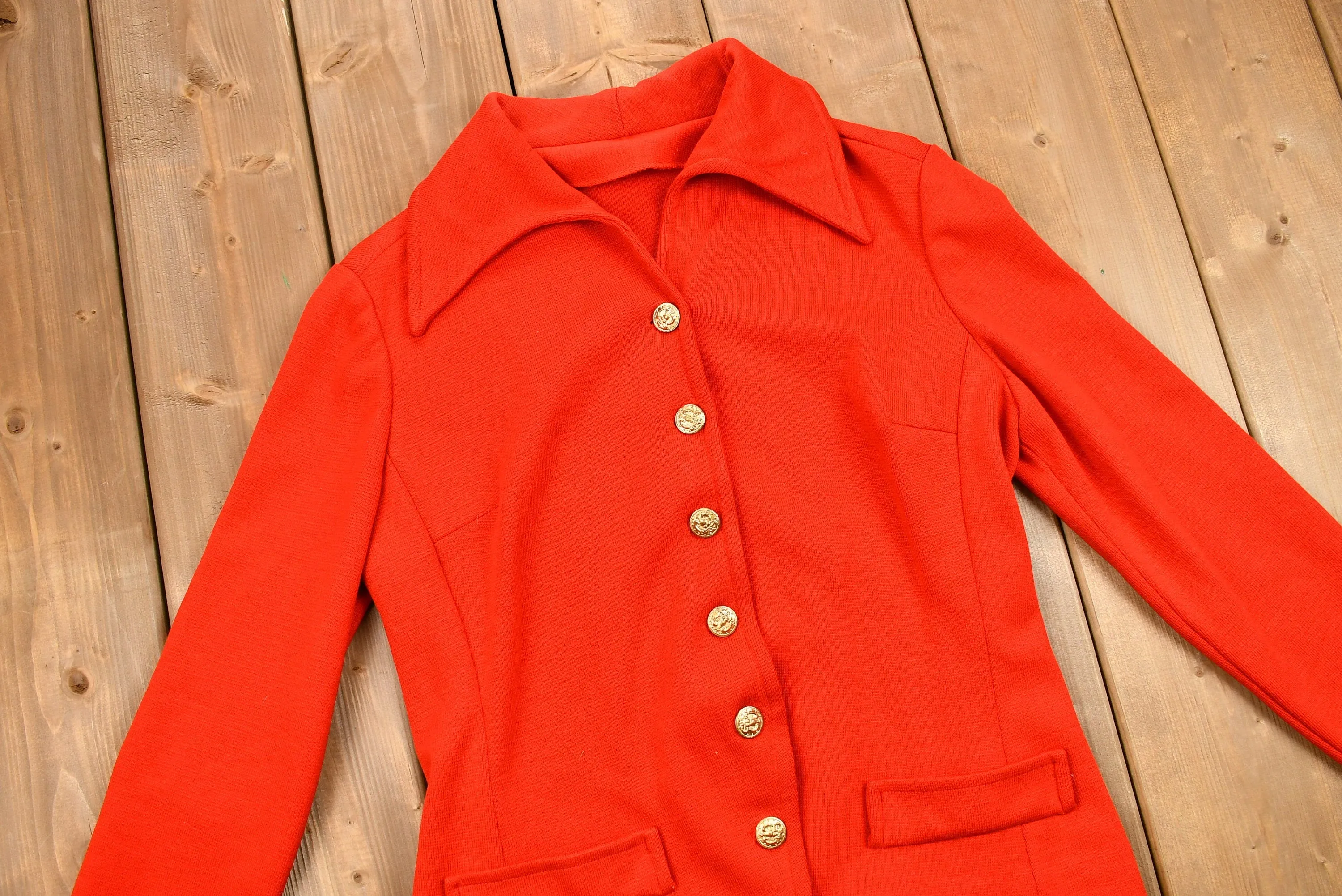 Vintage 1960s Candy Apple Red Button Up Overcoat / Blouse / True Vintage / Dagger Collar / Retro Womenswear / 1960s Fashion / Made in Italy