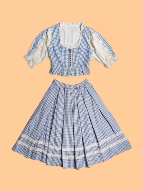 Vintage 80's Blue Gingham Bavarian Set - size S