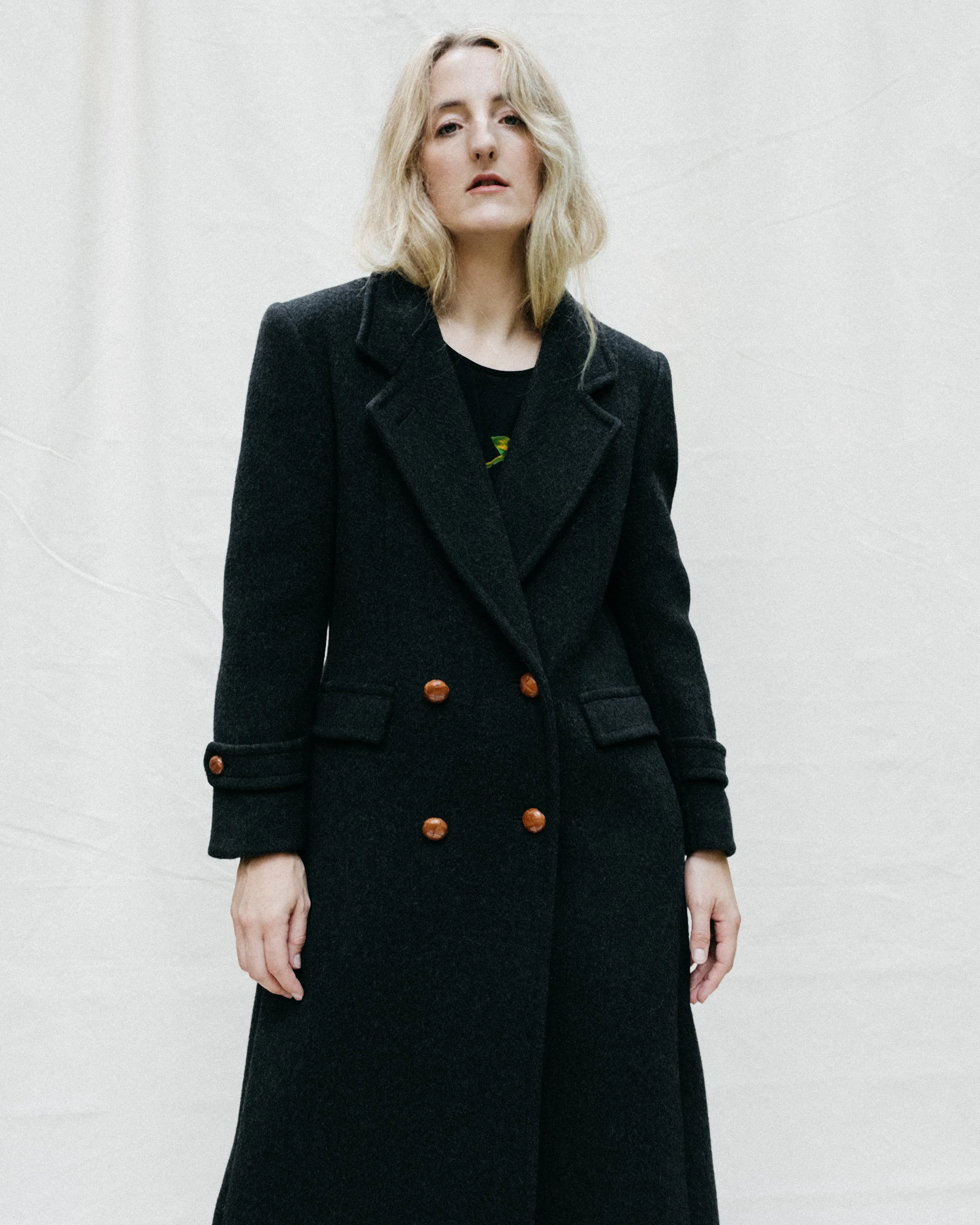 Vintage Charcoal Wool Coat (S/M)