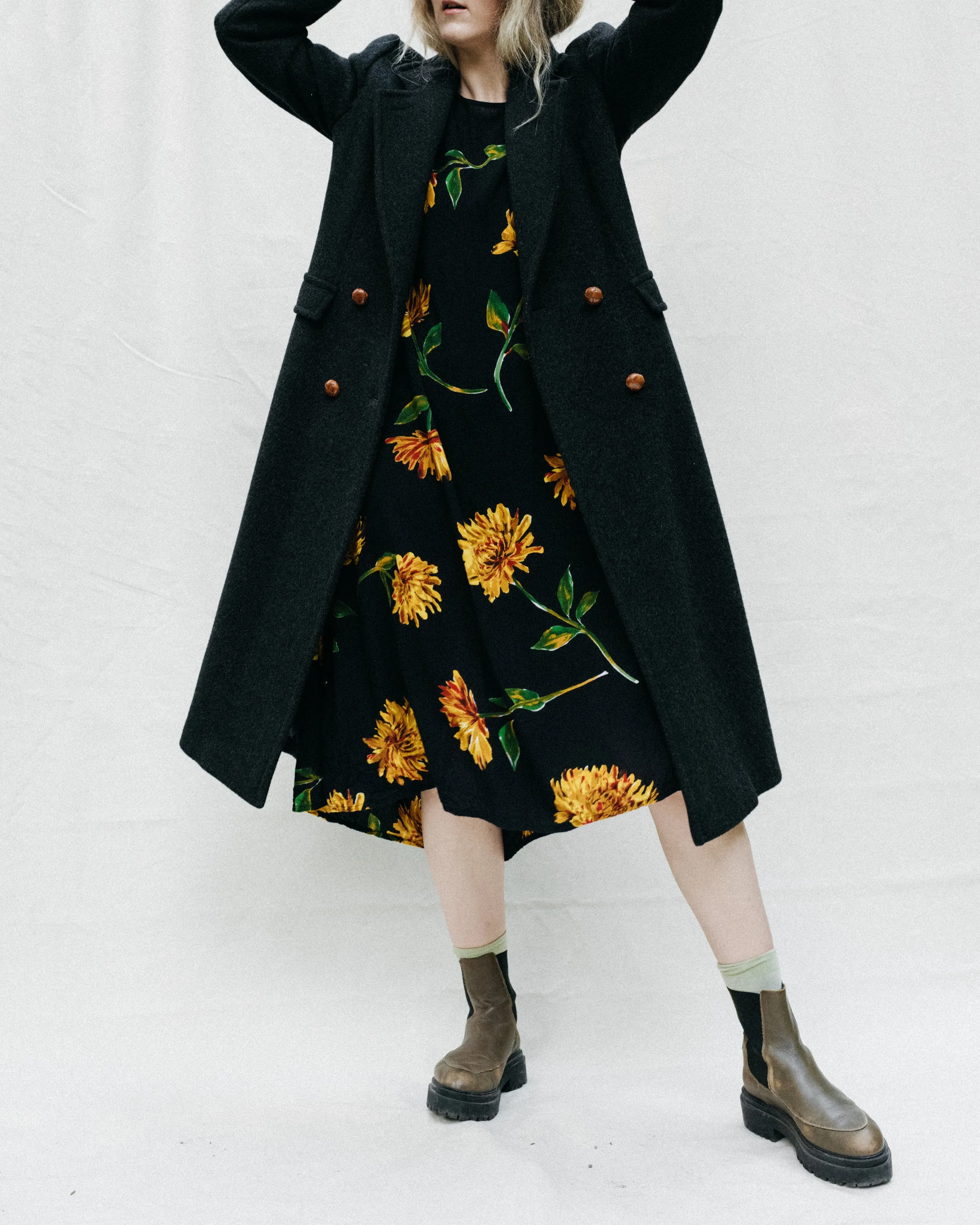 Vintage Charcoal Wool Coat (S/M)