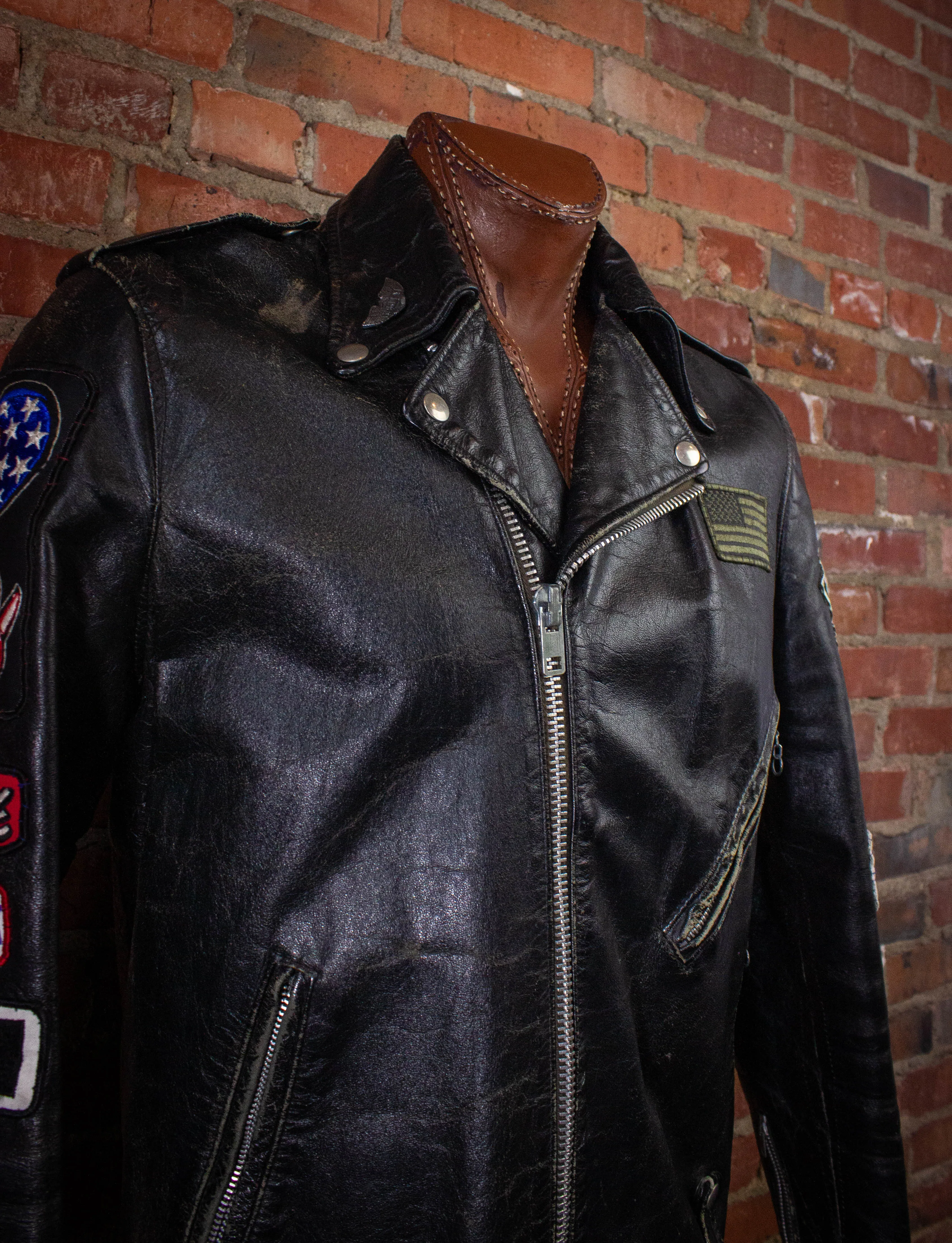 Vintage Diamond Dogs Leather Biker Jacket Black XL