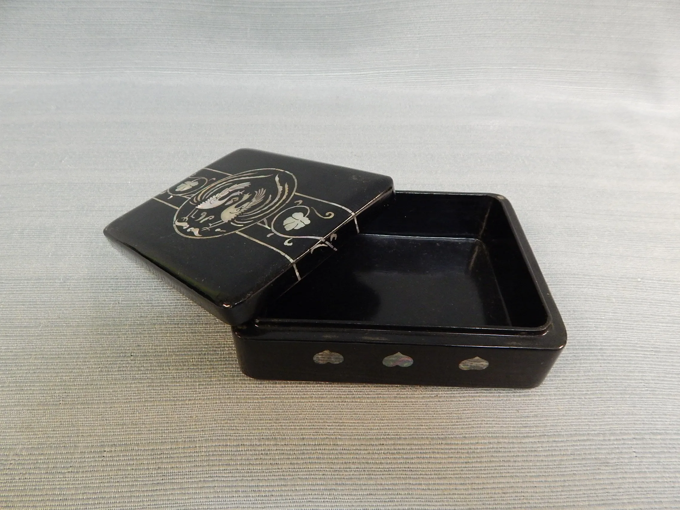 Vintage Mother of Pearl Inlay Black Lacquer Desk Set