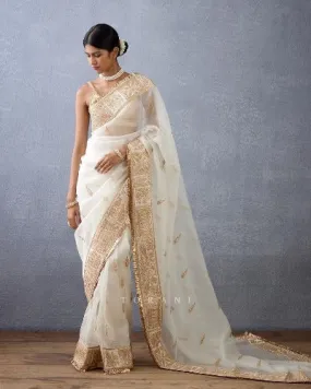 White Refined Organza Silk Rich Designer Saree