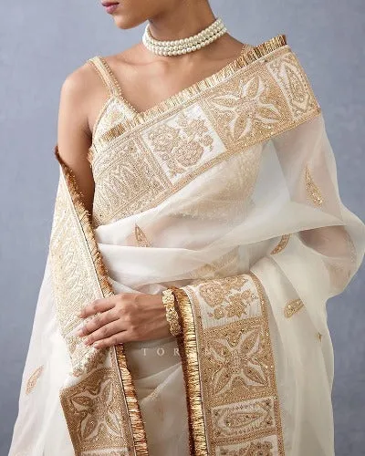 White Refined Organza Silk Rich Designer Saree