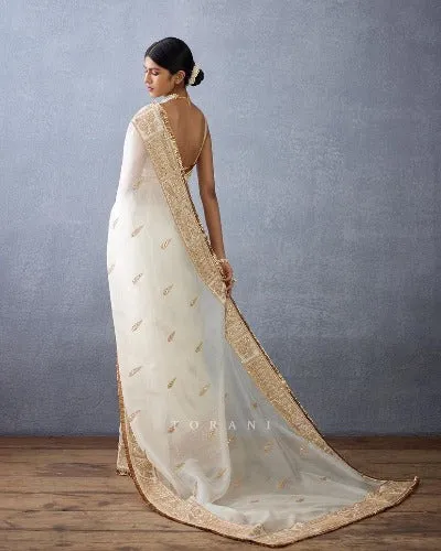 White Refined Organza Silk Rich Designer Saree