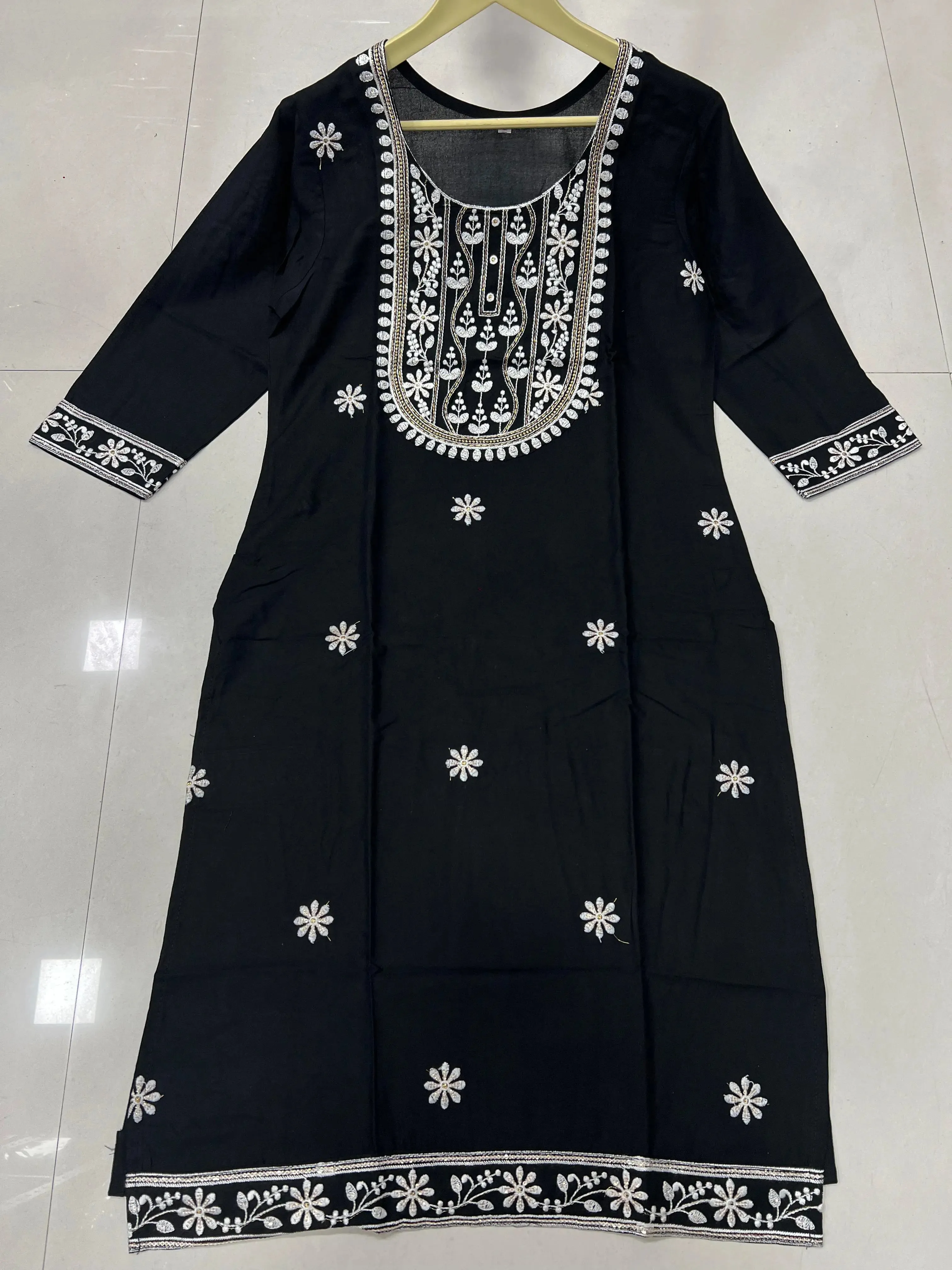 Women's Black Designer Embroidery Kurti