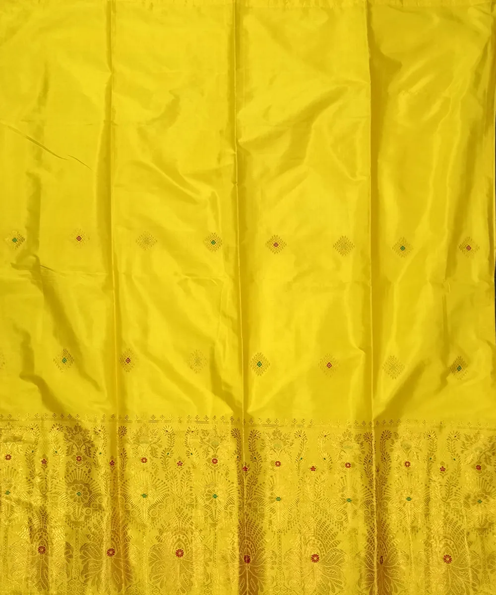 Yellow golden handloom assam silk mekhela chador