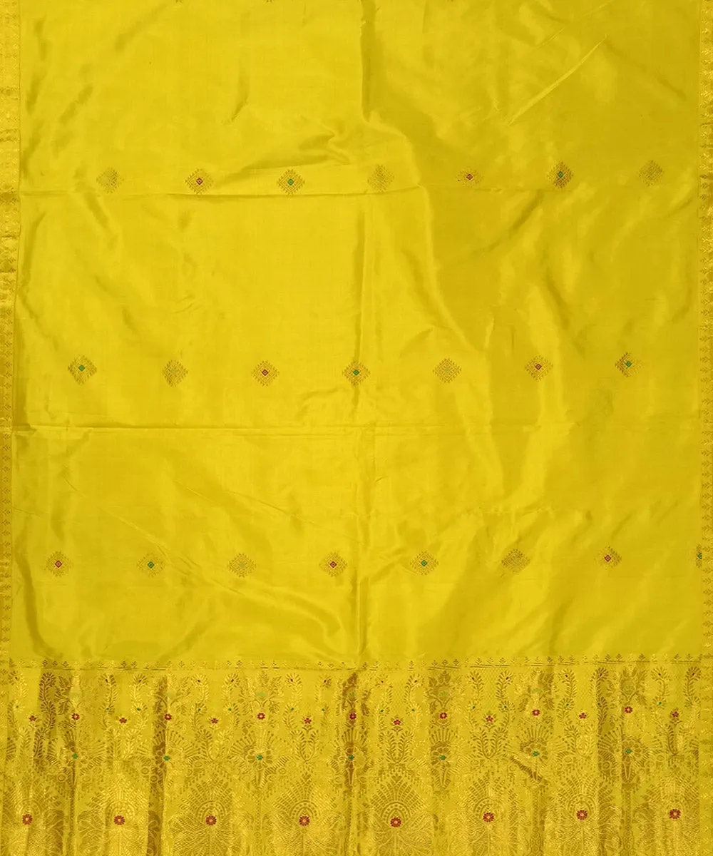 Yellow golden handloom assam silk mekhela chador