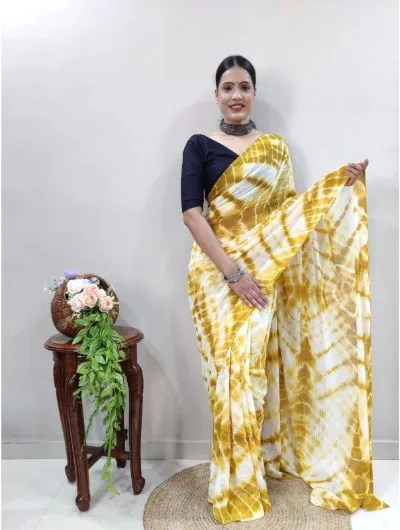 Yellow Lehariya Soft Fabric 1 Minute Saree Ready to Wear Sari